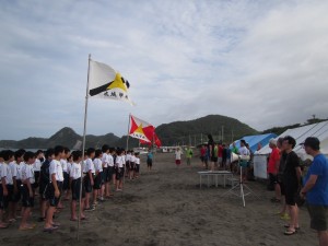 海岸でラジオ体操